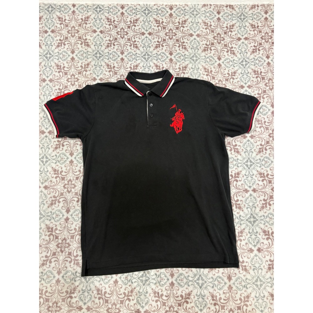 Franky Max Mens Polo Shirt Black Red Embroidered Crest Size XL Short Sleeve